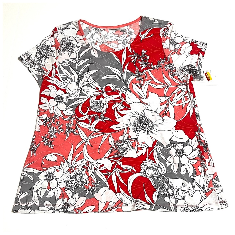 Womens Croft & Barrow Stretch Top Size XL Textured fabric Career Floral Blouse